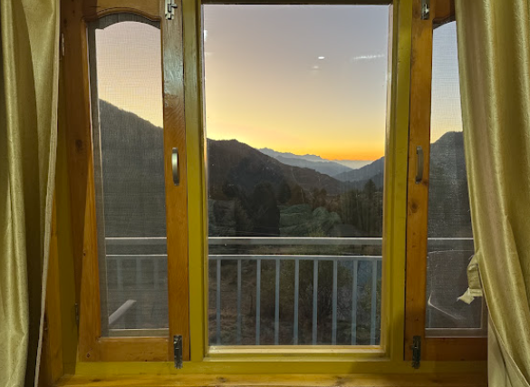 Sunset mountain view from window